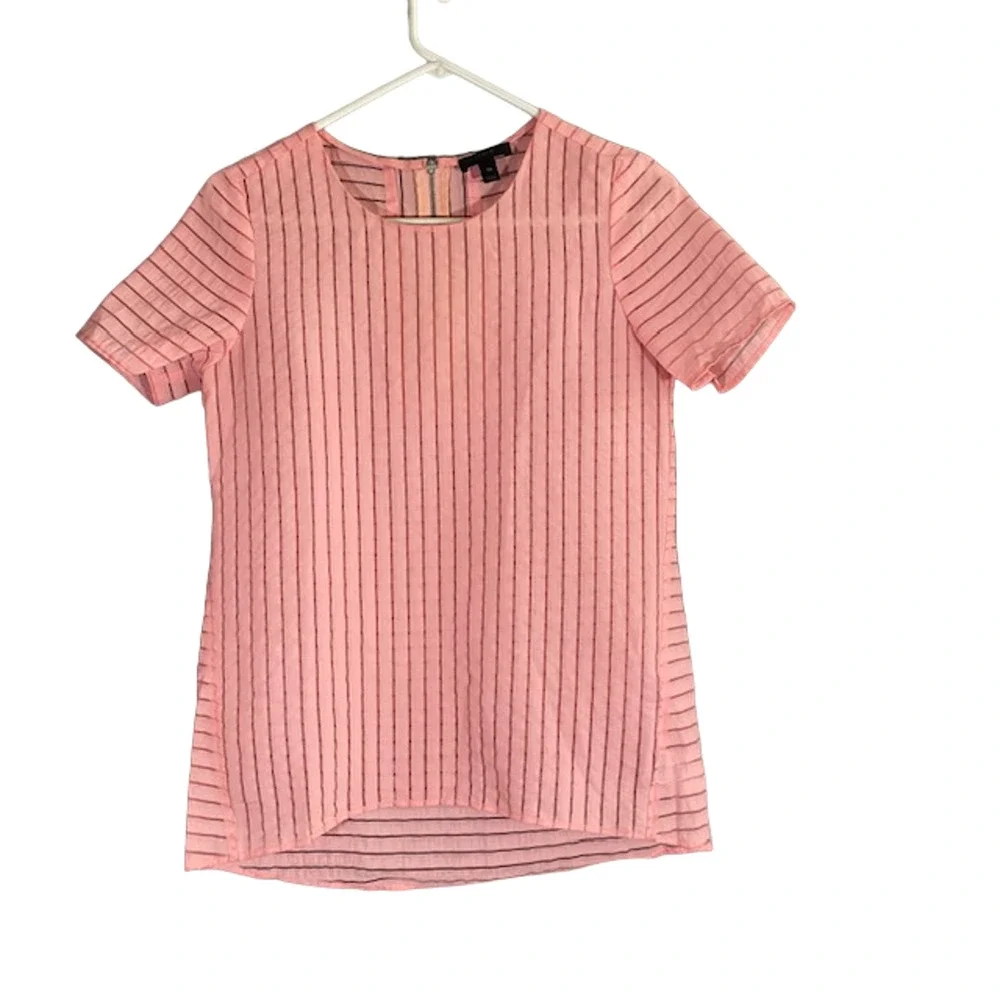 J. Crew Pink Short Sleeve Blouse Women 00 Lightweight Zipper Back Casual Top